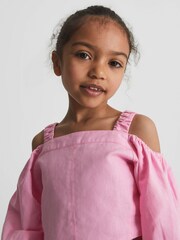 Reiss Pink Brielle Junior Off The Shoulder Crop Top - Image 3 of 6