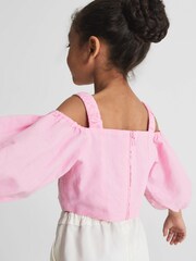 Reiss Pink Brielle Junior Off The Shoulder Crop Top - Image 4 of 6