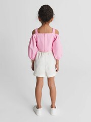 Reiss Pink Brielle Junior Off The Shoulder Crop Top - Image 5 of 6