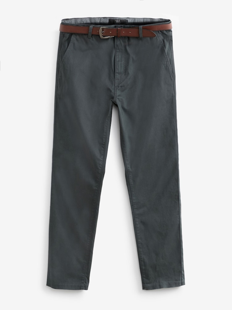 Gris antracita - Corte recto - Pantalones chinos de tacto suave con cinturón - Imagen 1 de 2 Gris antracita - Corte recto - Pantalones chinos de tacto suave con cinturón - Imagen 1 de 2