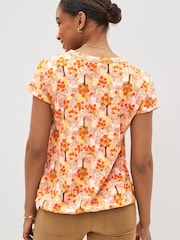 Pink Ditsy Oranges V-Neck Cotton Bubble Hem Top - Image 3 of 5