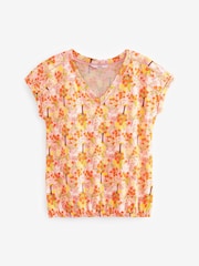 Pink Ditsy Oranges V-Neck Cotton Bubble Hem Top - Image 5 of 5