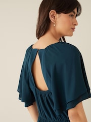 Navy Blue Flute Sleeve V-Neck Jumpsuit - Image 3 of 5