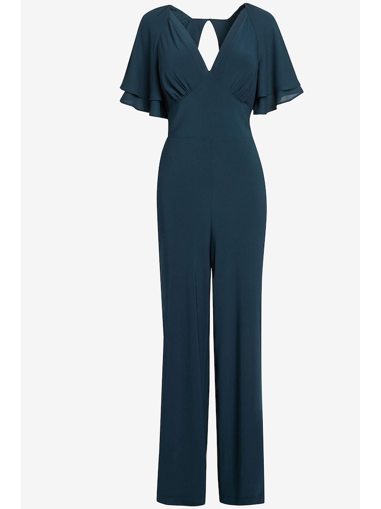 Navy Blue Flute Sleeve V-Neck Jumpsuit - Image 5 of 5