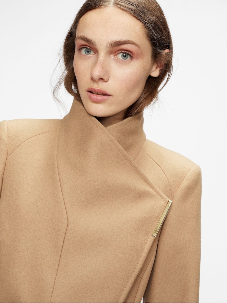 Ted Baker Tan Brown Long Length Rosell Wool Wrap Coat - Image 4 of 5