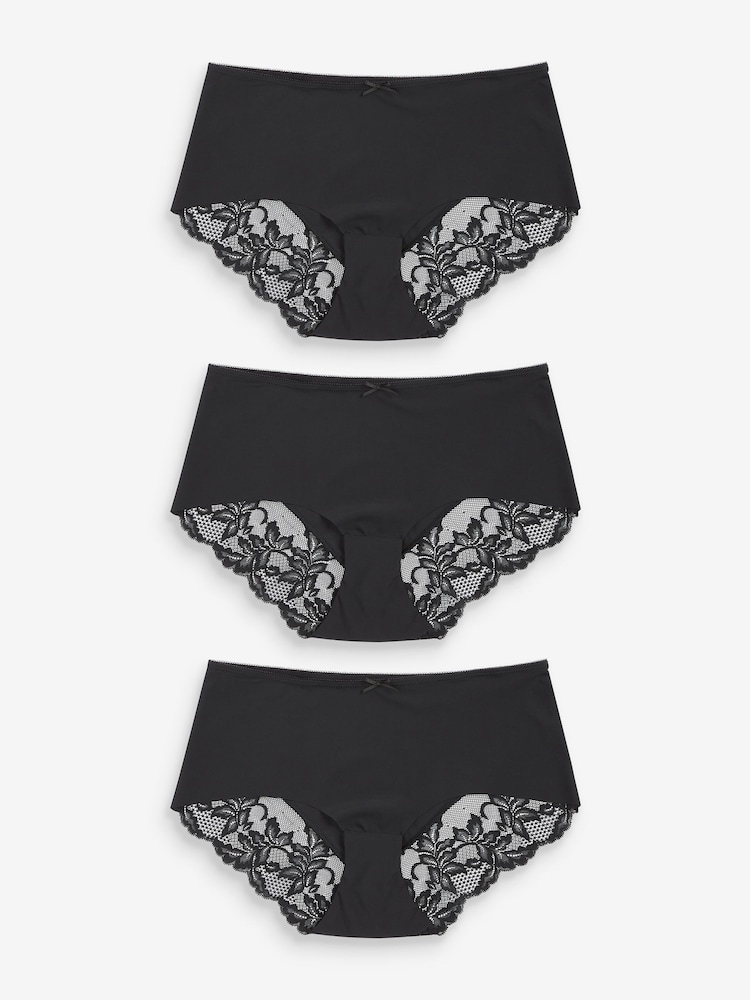 Black Midi No VPL Lace Back Briefs 3 Pack - Image 1 of 5