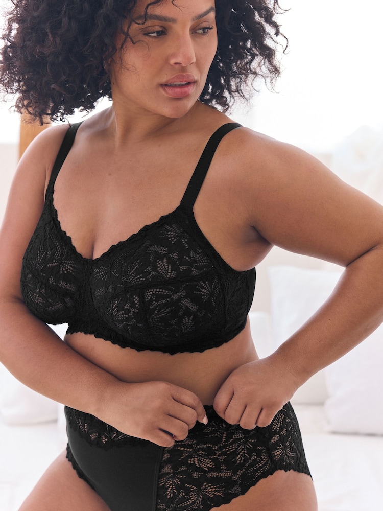 Black Total Support Non Pad Non Wire Full Cup Lace Ultimate Comfort Bra B-H - Image 1 of 7