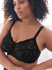 Black Total Support Non Pad Non Wire Full Cup Lace Ultimate Comfort Bra B-H - Image 4 of 7