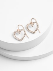 Rose Gold Tone Pavé Heart Drop Earrings - Image 1 of 1