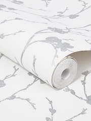 Graham & Brown Silver Meiying Floral 10M Wallpaper - Image 2 of 3