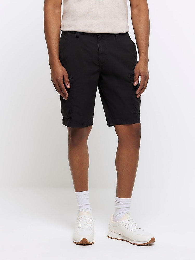 River Island Black Light Elasticated Cargo Shorts - Image 1 of 6