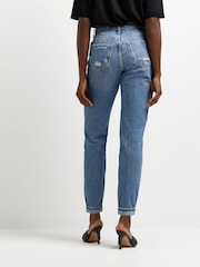 River Island Blue 100% Cotton High Rise Turn Up Mom Jeans - Image 2 of 6