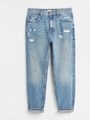 River Island Blue 100% Cotton High Rise Turn Up Mom Jeans - Image 5 of 6