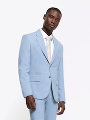 River Island Blue Single Breasted Textured Slim Fit Suit Jacket - Image 1 of 6