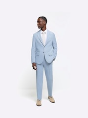 River Island Blue Single Breasted Textured Slim Fit Suit Jacket - Image 3 of 6