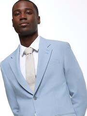 River Island Blue Single Breasted Textured Slim Fit Suit Jacket - Image 4 of 6