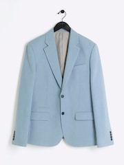 River Island Blue Single Breasted Textured Slim Fit Suit Jacket - Image 5 of 6