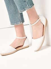 White Closed Toe Ankle Strap Espadrille Shoes - Image 1 of 8