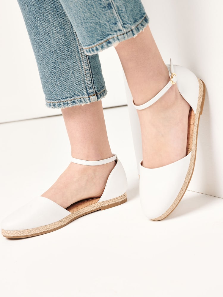 White Closed Toe Ankle Strap Espadrille Shoes - Image 1 of 8