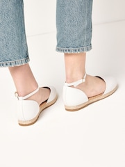 White Closed Toe Ankle Strap Espadrille Shoes - Image 2 of 8