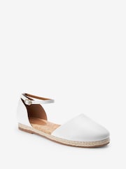 White Closed Toe Ankle Strap Espadrille Shoes - Image 4 of 8