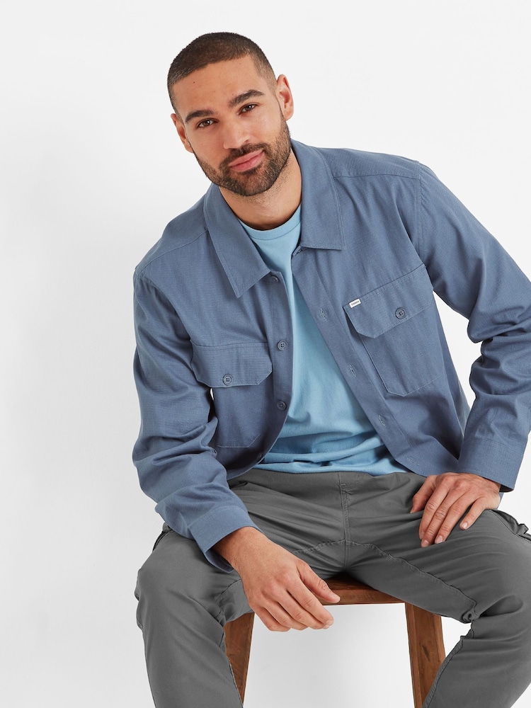 Tog 24 Blue Hatch 100% Cotton Overshirt Coat Jacket - Image 5 of 6
