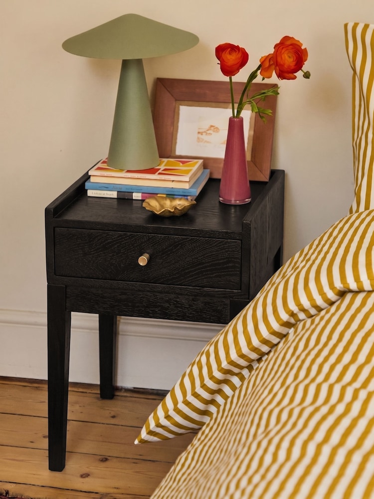 Swoon Black Newham Mango Wood 1 Drawer Bedside Table - Image 1 of 6 Swoon Black Newham Mango Wood 1 Drawer Bedside Table - Image 1 of 6