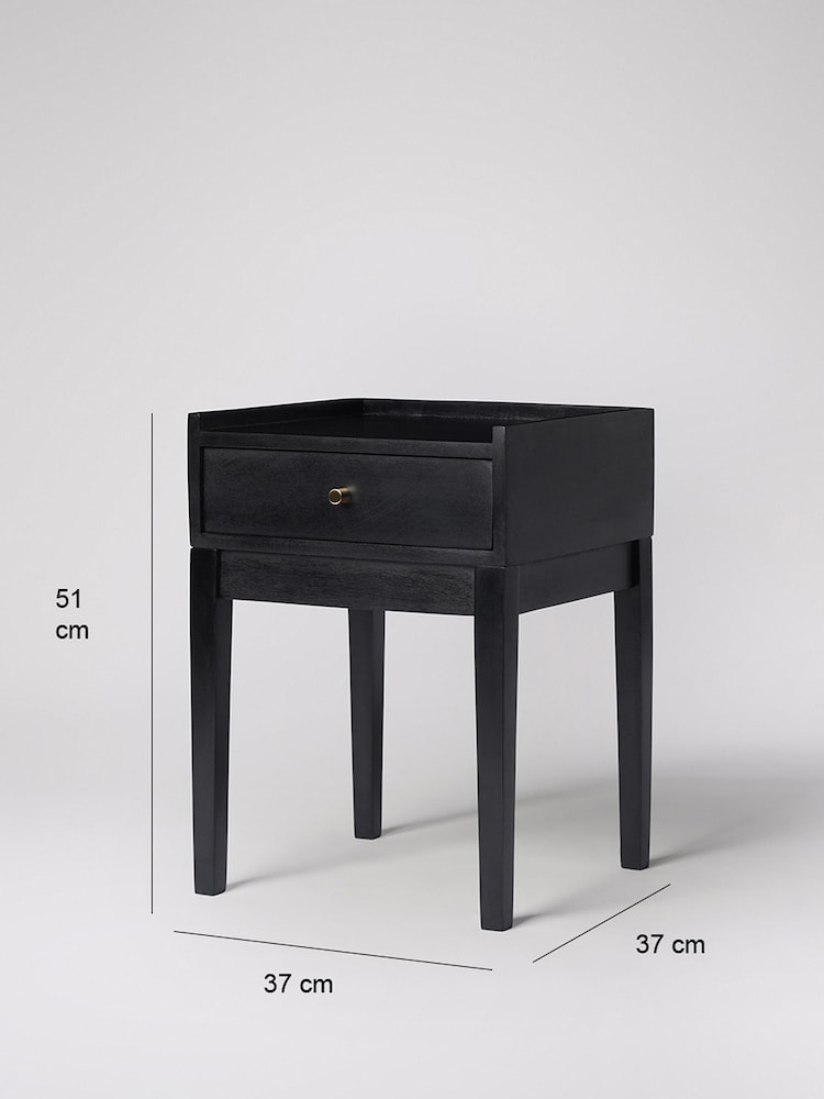 Swoon Black Newham Mango Wood 1 Drawer Bedside Table - Image 6 of 6 Swoon Black Newham Mango Wood 1 Drawer Bedside Table - Image 6 of 6