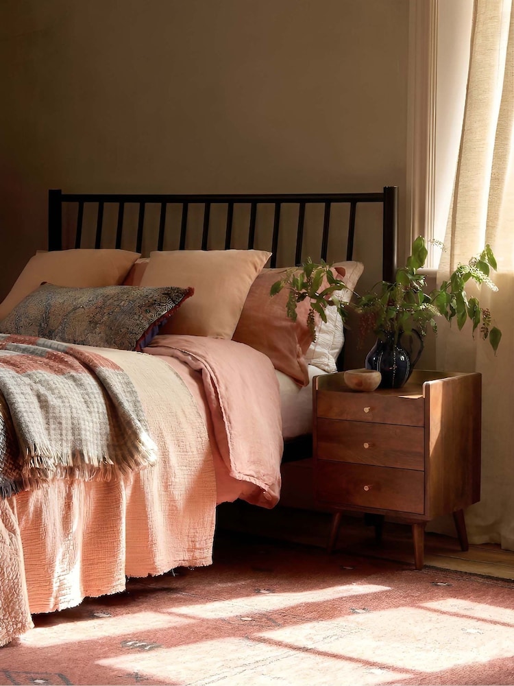Swoon Light Brown Fresco Mango Wood 3 Drawer Bedside Table - Image 1 of 6 Swoon Light Brown Fresco Mango Wood 3 Drawer Bedside Table - Image 1 of 6