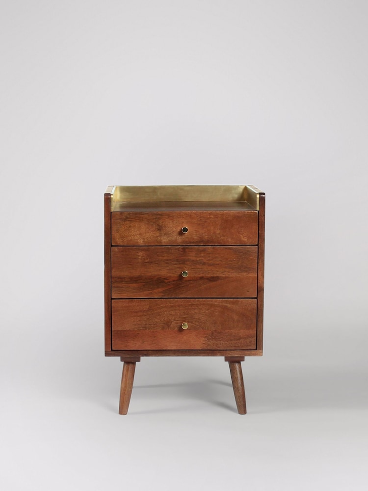 Swoon Light Brown Fresco Mango Wood 3 Drawer Bedside Table - Image 2 of 6 Swoon Light Brown Fresco Mango Wood 3 Drawer Bedside Table - Image 2 of 6