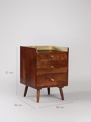 Swoon Light Brown Fresco Mango Wood 3 Drawer Bedside Table - Image 3 of 6