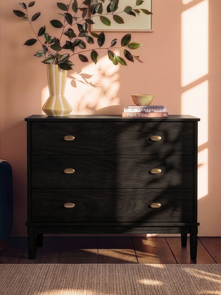 Swoon Black Canonbury Mango Wood 3 Drawer Chest Of Drawers - Image 1 of 8 Swoon Black Canonbury Mango Wood 3 Drawer Chest Of Drawers - Image 1 of 8
