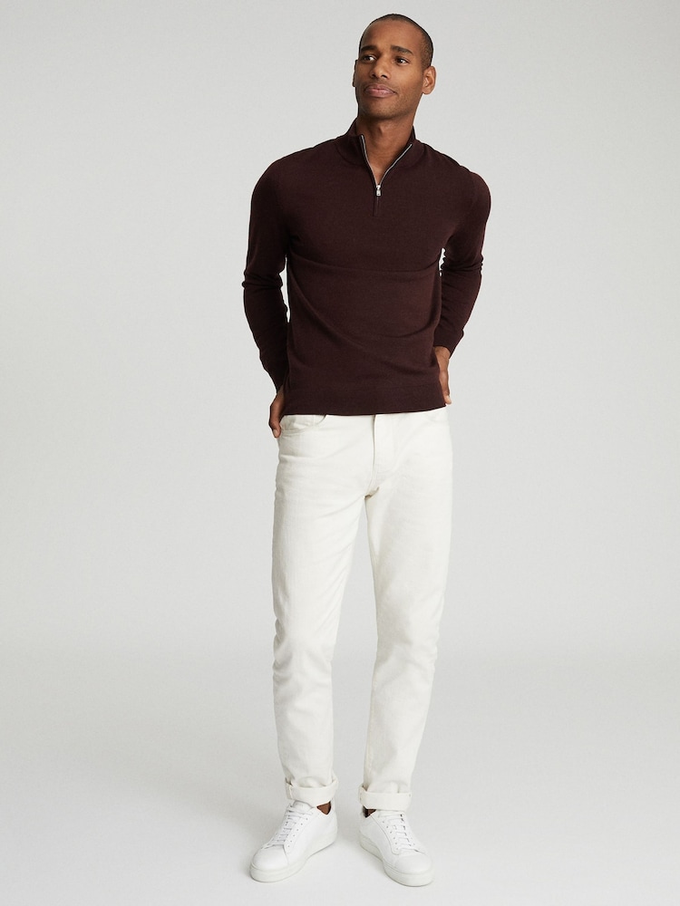Reiss Red Blackhall Merino Wool Zip Neck Jumper - Image 1 of 6