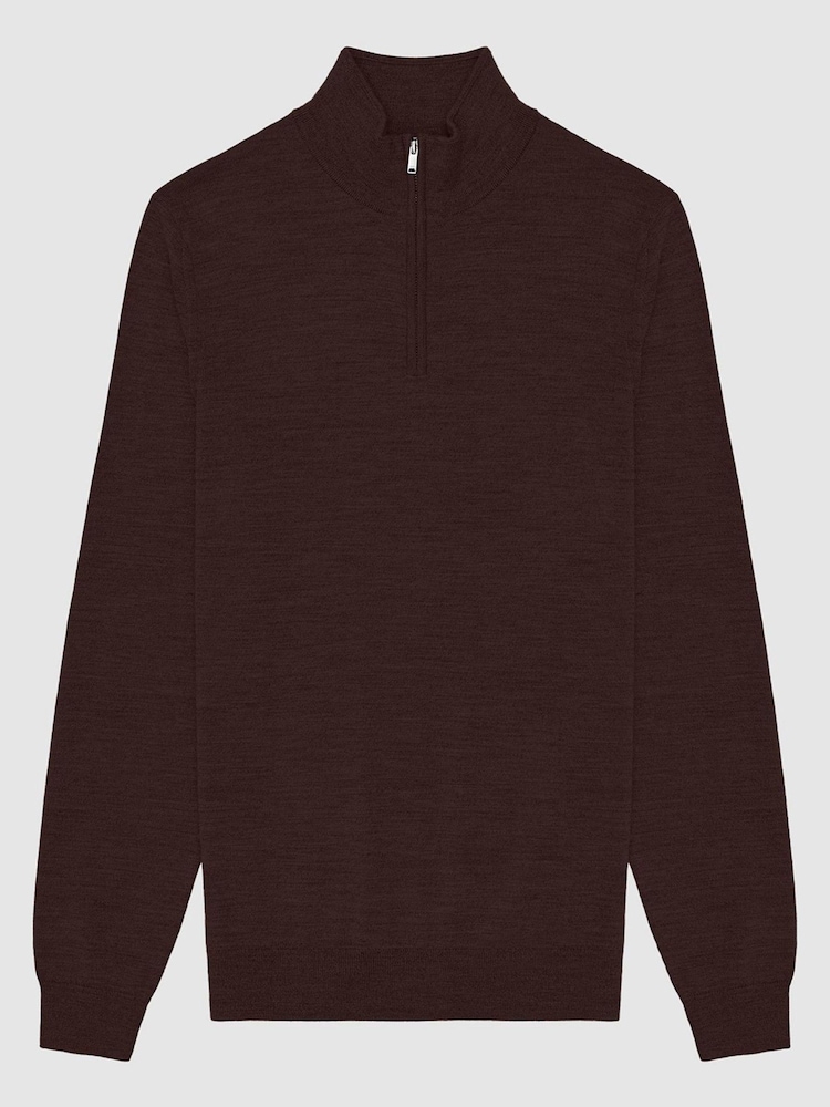 Reiss Red Blackhall Merino Wool Zip Neck Jumper - Image 2 of 6