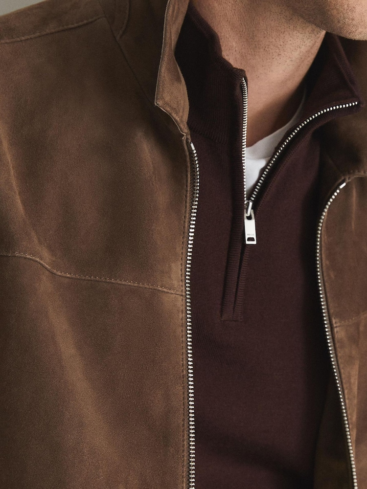 Reiss Red Blackhall Merino Wool Zip Neck Jumper - Image 6 of 6