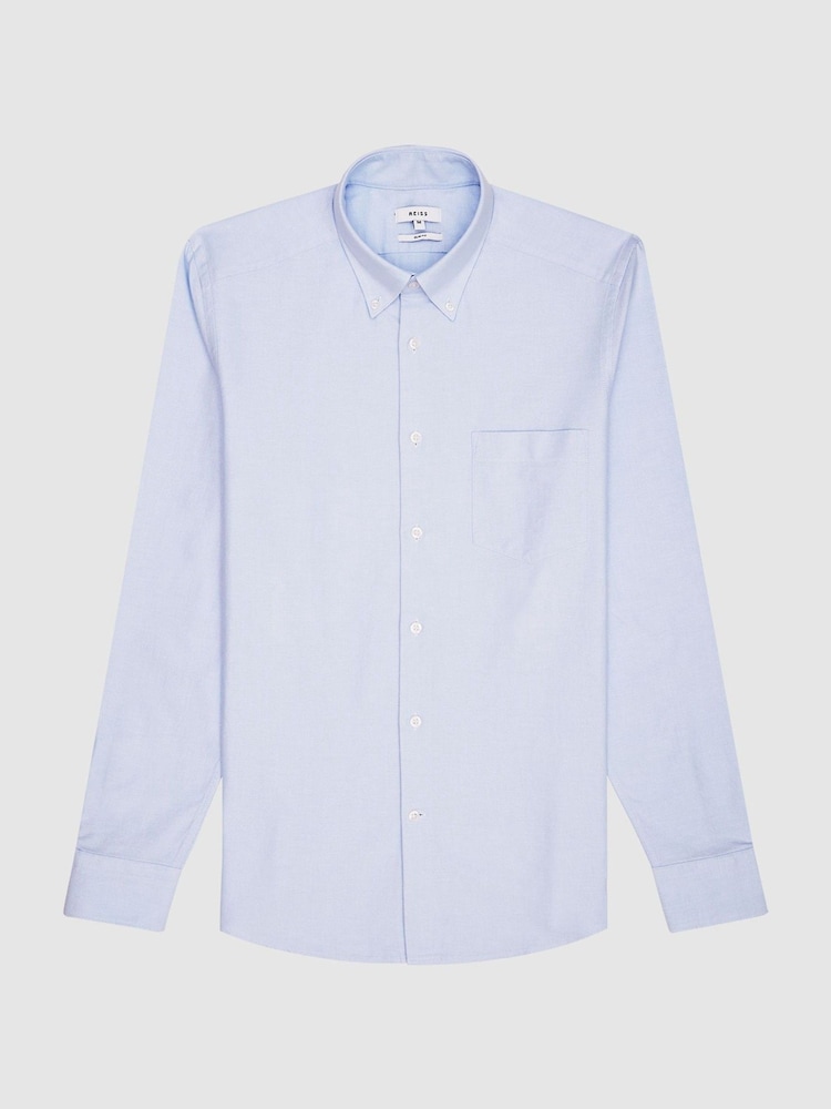 Reiss Blue Reiss Greenwich Soft Wash Button Down Oxford 100% Cotton Shirt - Image 5 of 5 Reiss Blue Reiss Greenwich Soft Wash Button Down Oxford 100% Cotton Shirt - Image 5 of 5