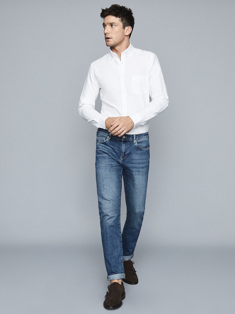 Reiss White Reiss Greenwich Soft Wash Button Down Oxford 100% Cotton Shirt - Image 5 of 6