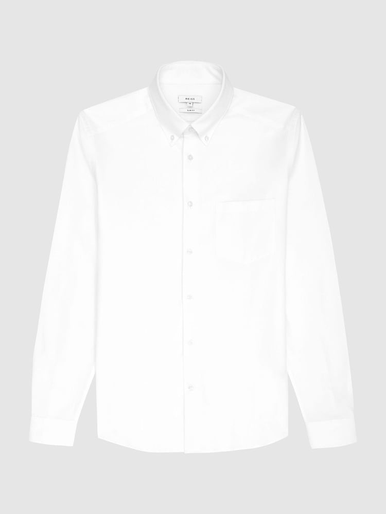 Белый - Reiss Reiss Greenwich Soft Wash Button Down Oxford 100% Cotton Shirt - Изображение 6 из 6