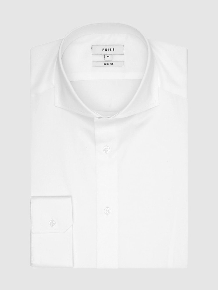 Reiss White Slim Fit Storm Two Fold Cutaway Collar 100% Cotton Shirt - Image 2 of 7 Reiss White Slim Fit Storm Two Fold Cutaway Collar 100% Cotton Shirt - Image 2 of 7