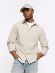 River Island Cream Long Sleeve Linen Shirt - Image 1 of 6