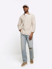 River Island Cream Long Sleeve Linen Shirt - Image 2 of 6