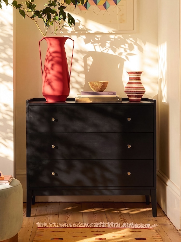 Swoon Black Newham Mango Wood 3 Drawer Chest Of Drawers - Image 1 of 7 Swoon Black Newham Mango Wood 3 Drawer Chest Of Drawers - Image 1 of 7
