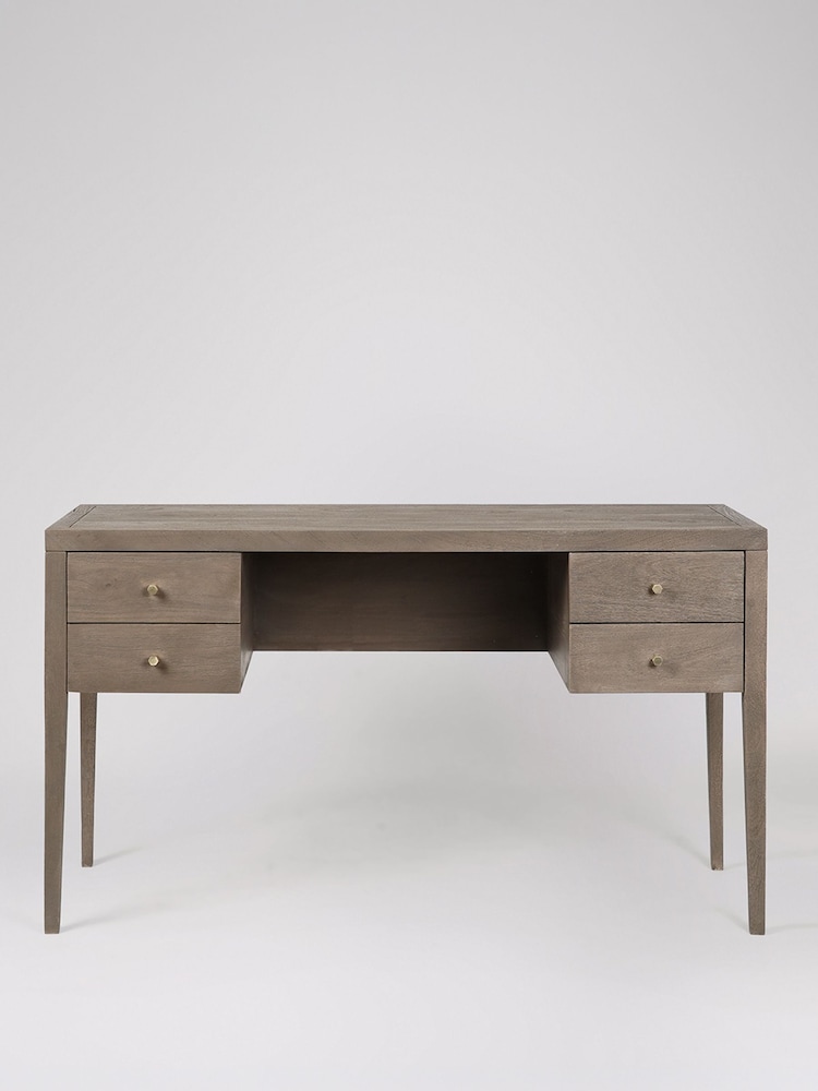 Swoon Grey Valente Mango Wood Wide 4 Drawer Desk - Image 1 of 5