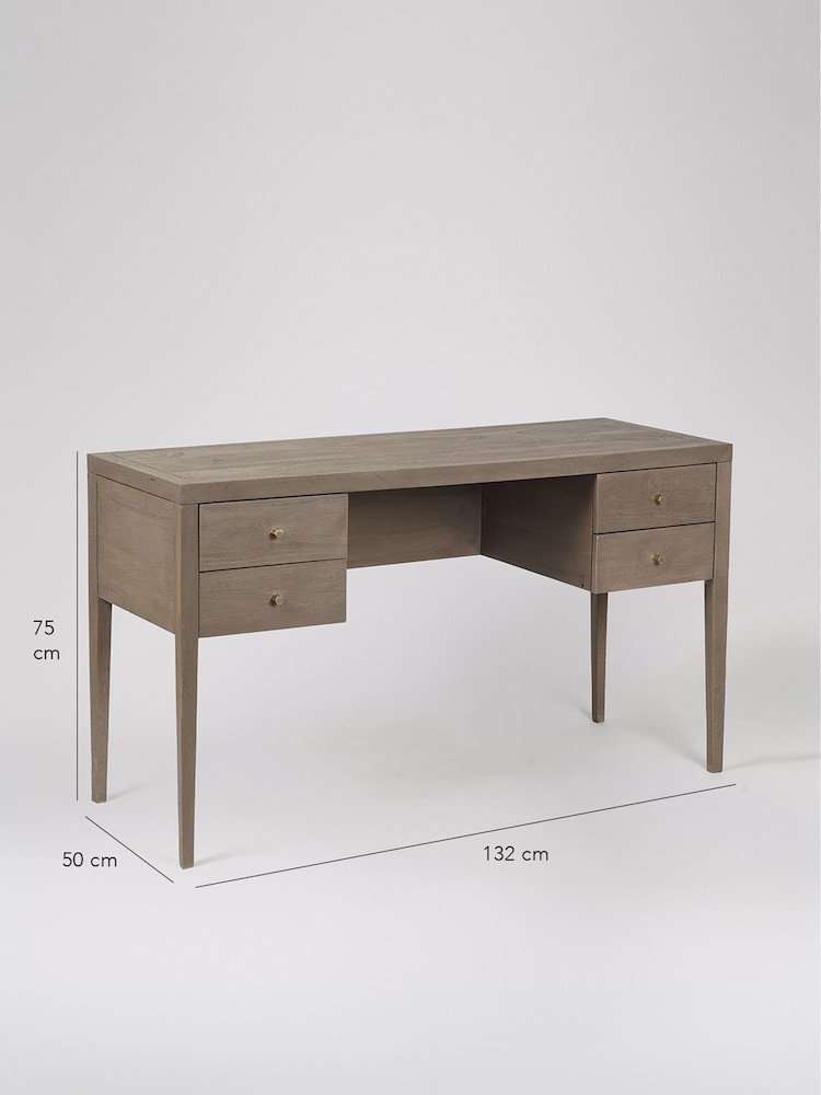 Swoon Grey Valente Mango Wood Wide 4 Drawer Desk - Image 5 of 5