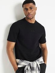 River Island Black Quilted Regular Fit 100% Cotton T-Shirt - Image 1 of 6