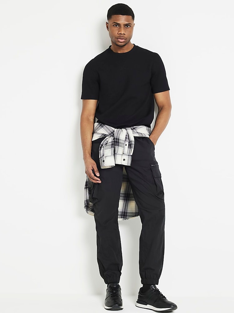 River Island Black Quilted Regular Fit 100% Cotton T-Shirt - Image 2 of 6