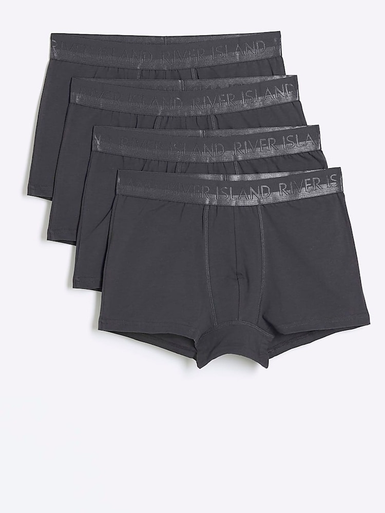 River Island Grey Blue Split 100% Cotton Boxers 4 Pack - Image 1 of 4