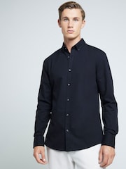River Island Black Muscle Fit Long Sleeve Textured Shirt - Image 1 of 6