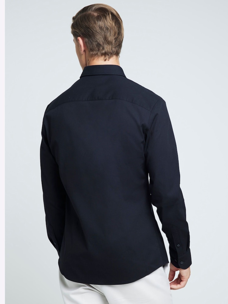 River Island Black Muscle Fit Long Sleeve Textured Shirt - Image 2 of 6