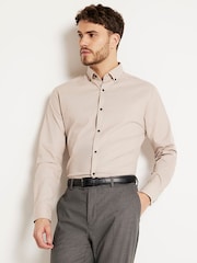 River Island Natural Muscle Fit Long Sleeve Textured Shirt - Image 1 of 6